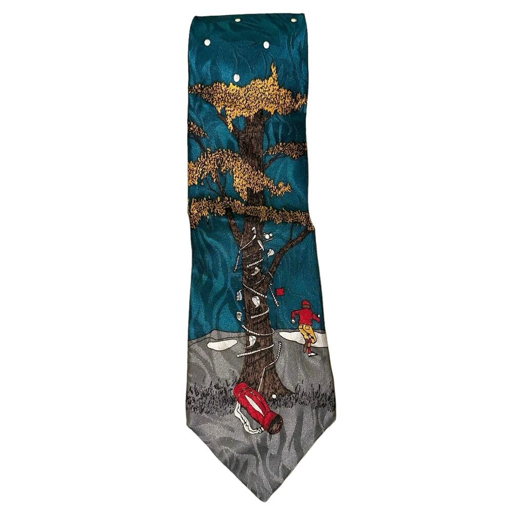 Donato Silk Golf‎ Tie Scenic Novelty Tree Landscape Golfer Necktie
